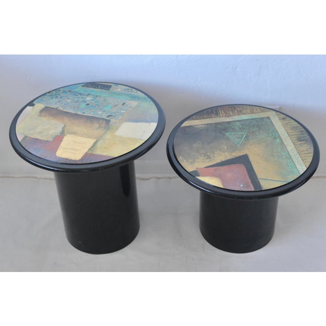 1980s Milano Memphis Style Circular Black Lacquered Painted Mushroom Nesting Side Tables - A Pair For Sale - Image 17 of 17