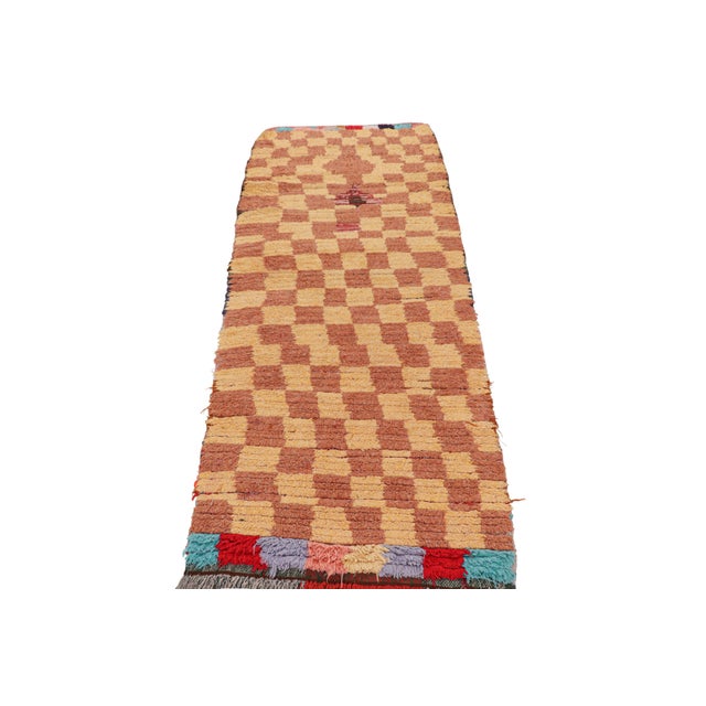 1950s Vintage Moroccan Runner Rug in Checkerboard Geometric Pattern, From Rug & Kilim For Sale - Image 5 of 7