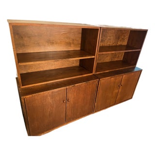 Modern Walnut Cabinets Stackable Bases With Doors Tops With Shelves For Sale