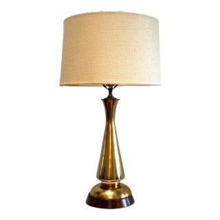 1950s Danish Style Mid Century Modern Brass Table Lamp With Walnut Base For Sale