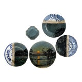 Wall Art Installation: Composition of Ceramic Plates and Oil on Canvas - "Tropical Moonlight" - Set of 5 For Sale