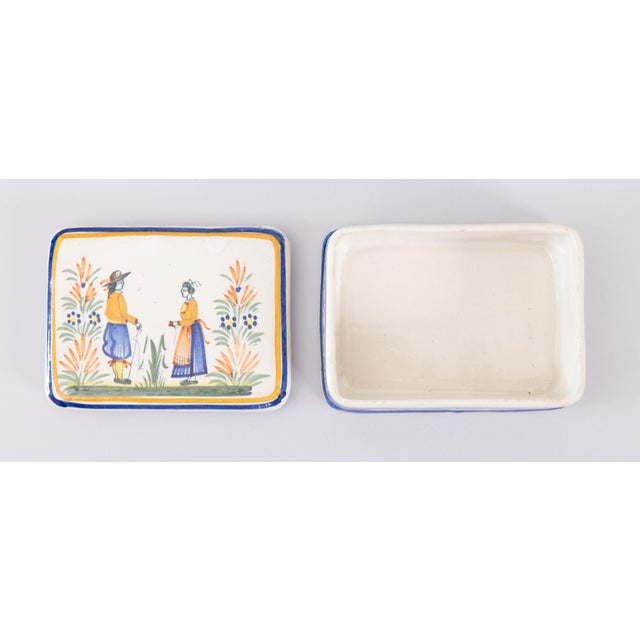 Ceramic Antique French Faience Quimper Lidded Trinket Box For Sale - Image 7 of 9