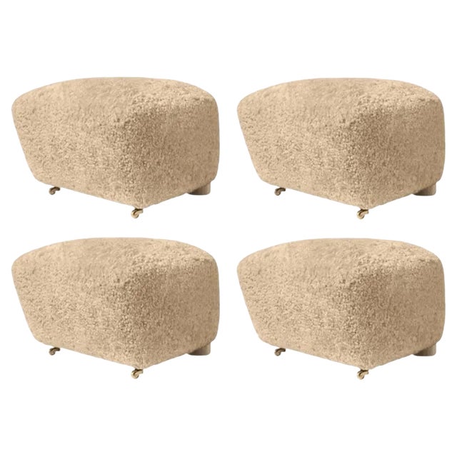 Honey Natural Oak Sheepskin the Tired Man Footstools by Lassen, Set of 4 For Sale