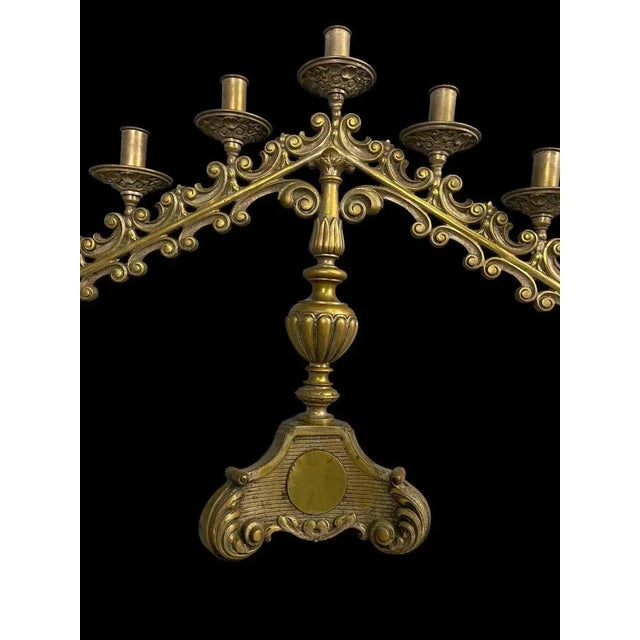 Gold 19th Century Brass Church Candelabras, Set of 2 For Sale - Image 8 of 12