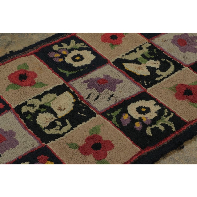Antique Hooked Rug With Floral Panels in Checkered Grid - Rug & Kilim For Sale - Image 9 of 9