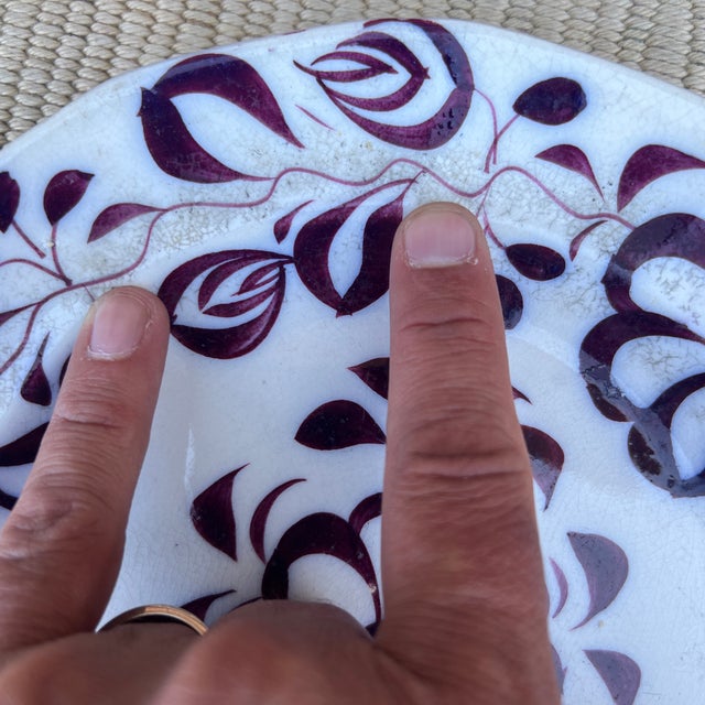 Early 19th Century A Antique Pair of Ironstone Flow Mulberry Gaudy Brushstroke Plates, Circa 1850 For Sale - Image 5 of 12