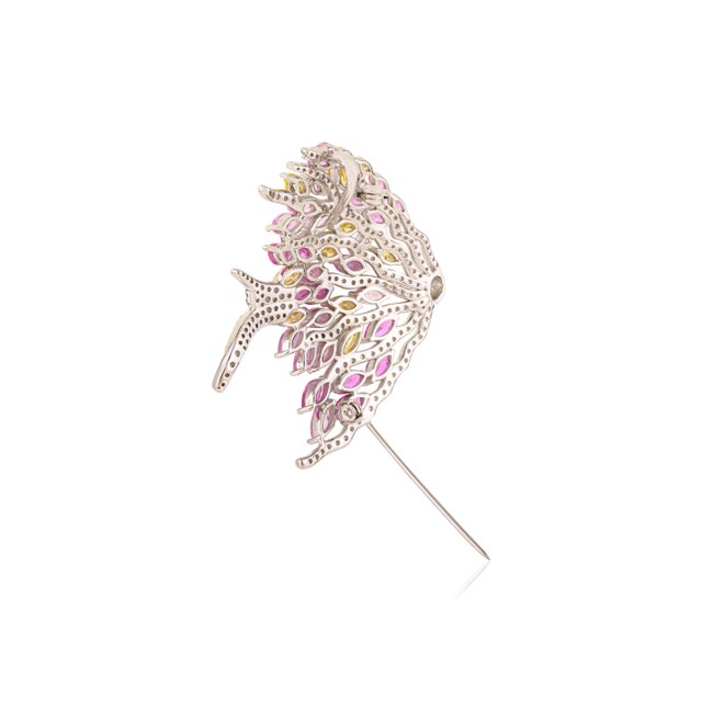 925 Silver Fish Brooch Pin With Colorful Marquise Cut Cz Diamonds For Sale - Image 9 of 12