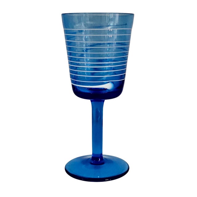 Late 20th Century Villeroy & Boch Conga White Swirl Cobalt Crystal Wine Goblets Set of 4 For Sale In San Francisco - Image 6 of 13
