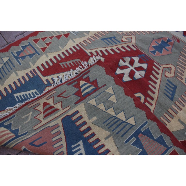 1990s Scandinavian Red Geometric Kelim Rug For Sale - Image 11 of 13