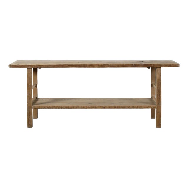 Vintage Console Table With Shelf in Weathered Wood For Sale