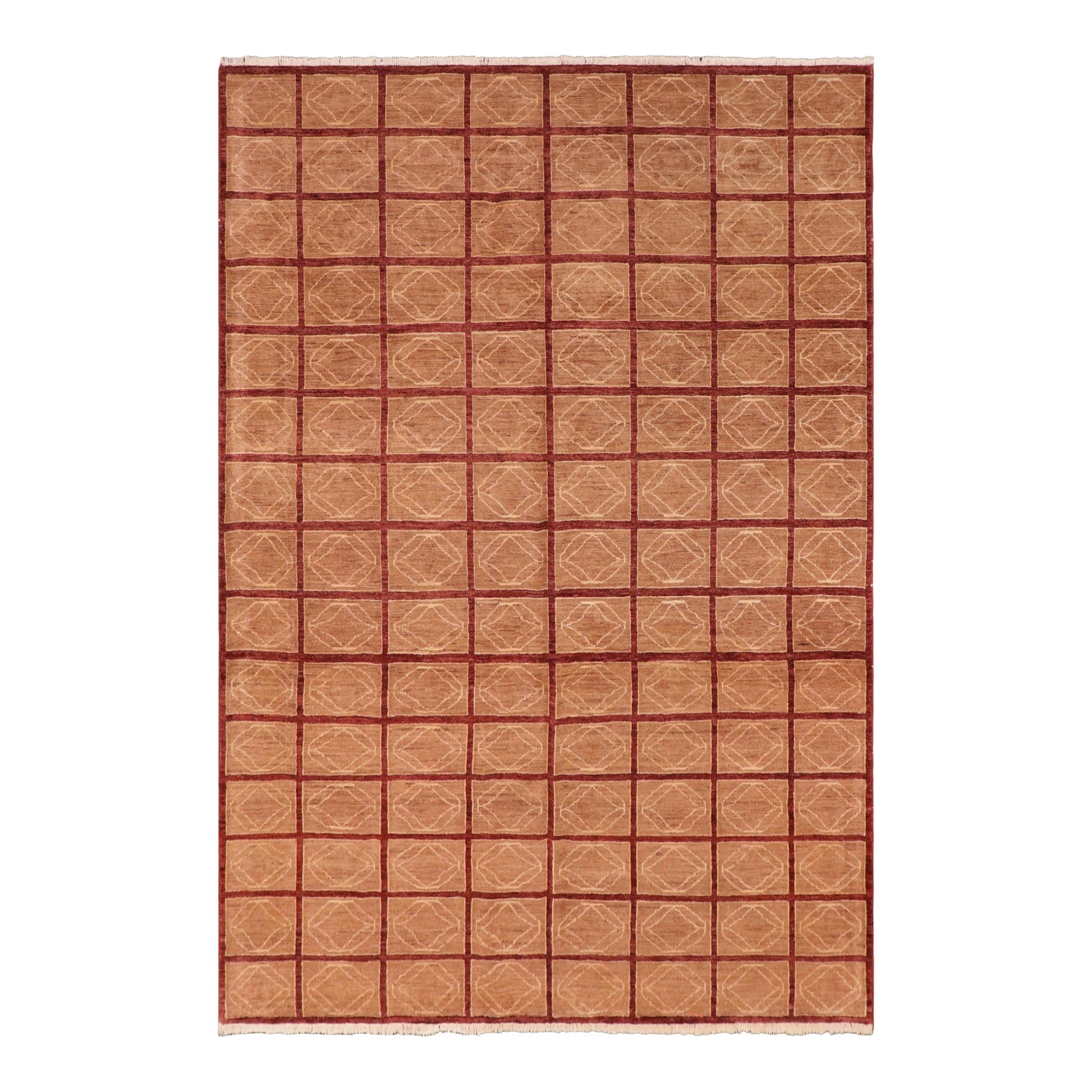 1990s 1990's Shabby Chic Gabbeh Aubergine/Lt. Brown Wool Rug - 8'0