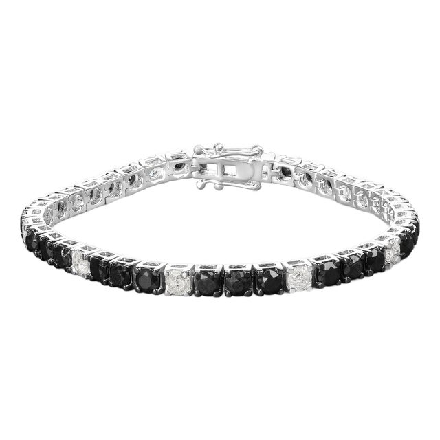 .925 Sterling Silver 12.0 Cttw Black and White Diamond Tennis Bracelet (I-J Color, I2-I3 Clarity) - 7.25" Inches For Sale