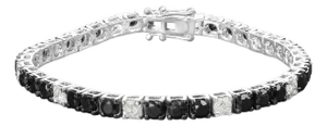 .925 Sterling Silver 12.0 Cttw Black and White Diamond Tennis Bracelet (I-J Color, I2-I3 Clarity) - 7.25" Inches