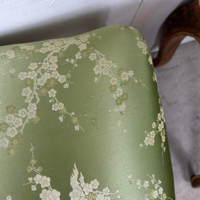 Pair French Provincial Louis XV-Style Side Chairs – Walnut & Green Upholstery For Sale - Image 10 of 12
