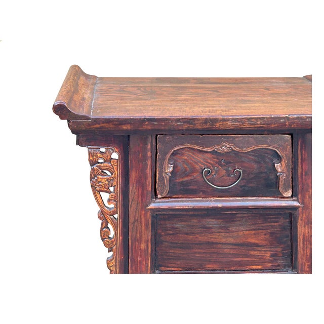 Vintage Chinese Oriental Brown Ru Yi Drawer Altar Foyer Side Table For Sale In San Francisco - Image 6 of 10