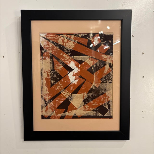 Framed and matted painting by Sharon Bohm Levy titled “earth tones” 1977.