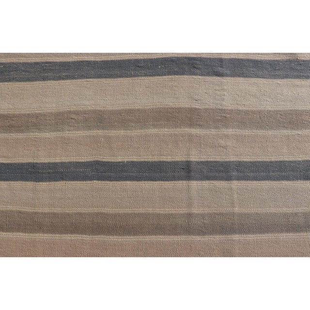Measures: 6'0 x 12'6 Vintage Turkish Gallery Kilim with Soft Neutral Stripes in Blue and Sand. Keivan Woven Arts /...