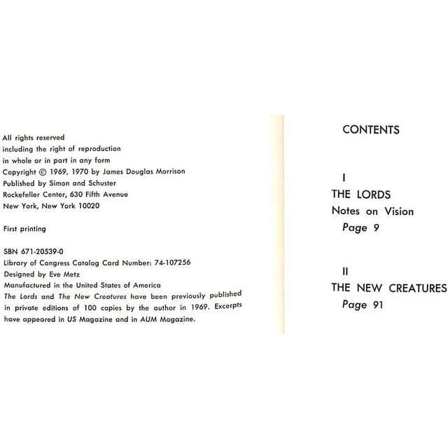 1970s "The Lords and the New Creatures" 1970 Morrison, Jim For Sale - Image 5 of 6