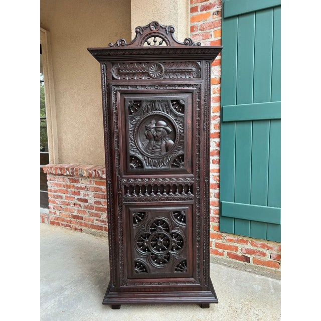 Antique French Breton Cabinet Armoire Carved Crown Brittany Wardrobe C1890 For Sale - Image 13 of 18