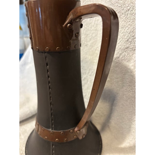 Rare Antique 1896 Royal Doulton Siliconware Stoneware Jug Copper Accents Sterling Silver Rim For Sale In Providence - Image 6 of 14