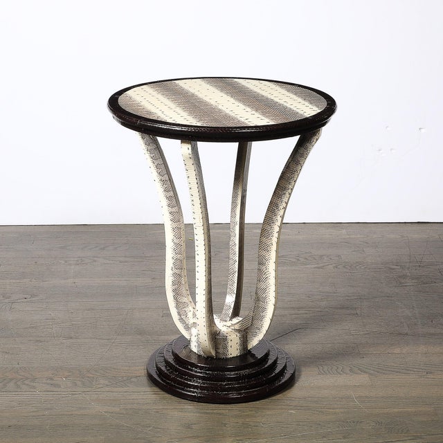 Mid-Century Gueridon Table in Python Leather With Stepped Base by Karl Springer For Sale - Image 10 of 15