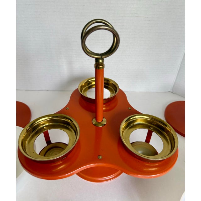 Orange Mid-Century Modern Space Age Rotating Condiment Server With Fire-King Milk Glass Bowls For Sale - Image 8 of 11
