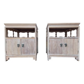 Mid 20th Century Pair of Cerused Walnut "Far East" Nightstands/End Tables by Michael Taylor for Baker Furniture For Sale