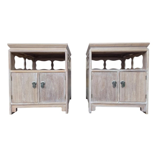 Mid 20th Century Pair of Cerused Walnut "Far East" Restored Nightstands/End Tables by Michael Taylor for Baker Furniture For Sale