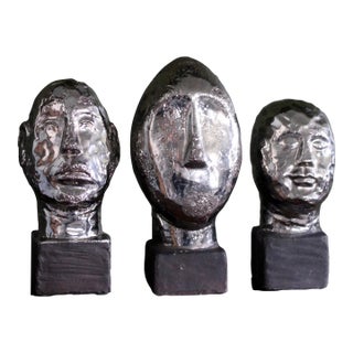 1990s Set of 3 Brutalist Head Sculptures From Italy For Sale