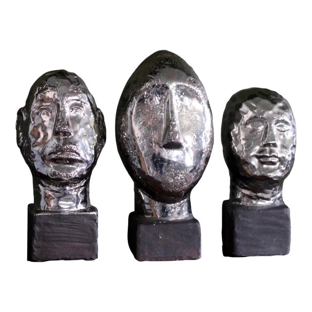 1990s Set of 3 Brutalist Head Sculptures From Italy For Sale