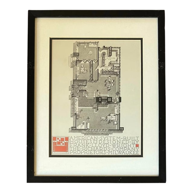 Vintage Print of Architectural Home Design by Frank Lloyd Wright ~ American System Built Houses Milwaukee For Sale