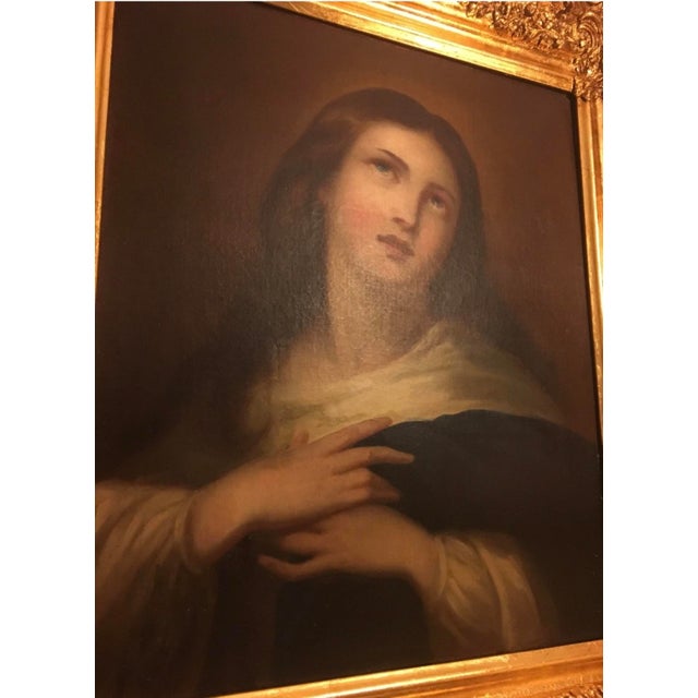 Antique Devotional Portrait of a Female Saint (Possibly Mary Magdalene) in a 24-Carat Gold Leaf Frame – Fully Restored For Sale - Image 9 of 9