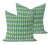 Pair of handcrafted pillows fashioned with Christopher Farr Cremaillere in Green fabric on the front and backed in a flax...