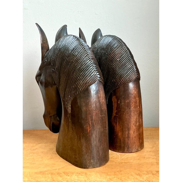 Vintage Carved Wood Horse Head Sculptures - Pair For Sale - Image 15 of 15