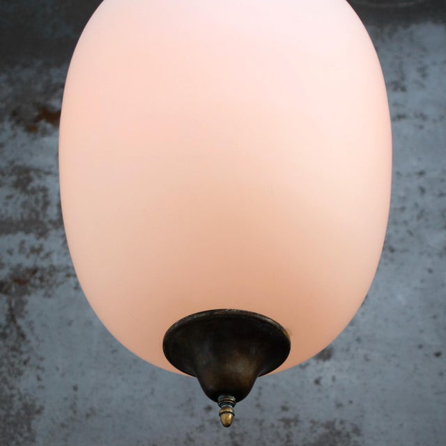 Aged Brass and White Mat Opaline Glass Pendant Light For Sale - Image 6 of 9