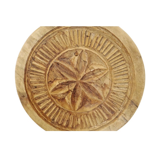 Indian Vintage Wood Medallion on Stand For Sale - Image 3 of 7