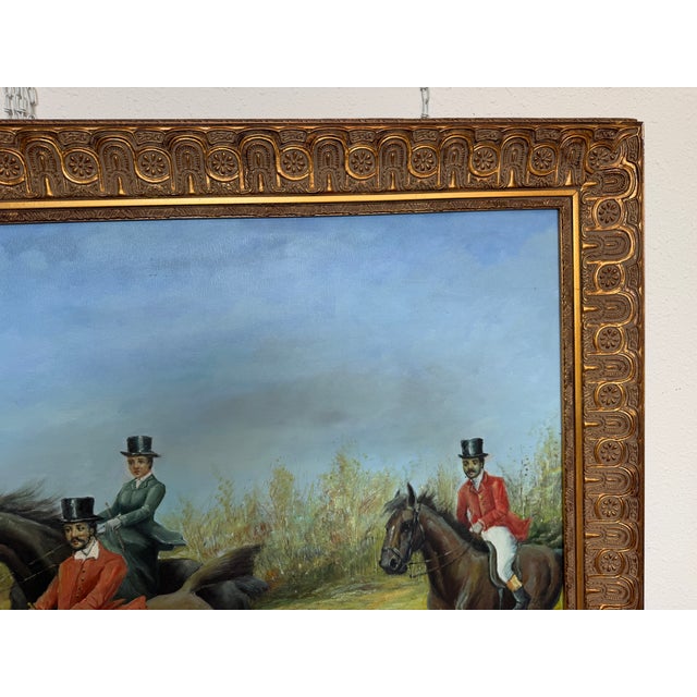 Huge Equestrian Fox Hunt Oil Painting, English Hunting Scene Art, Framed, Signed For Sale - Image 10 of 15