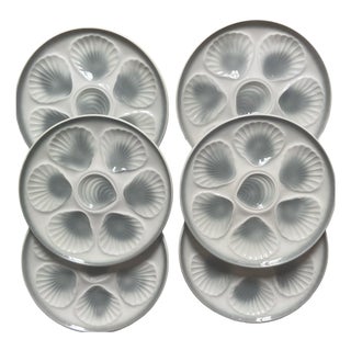 Vintage French Majolica Oyster Plates from Orchies Moulin des Loups, 1960s, Set of 6 For Sale