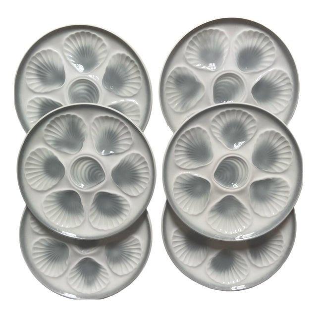 Vintage French Majolica Oyster Plates from Orchies Moulin des Loups, 1960s, Set of 6 For Sale