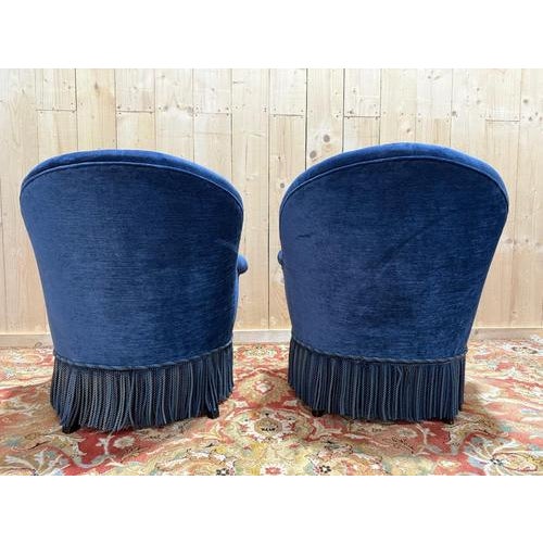 Napoleon III Blue Velvet Toadstool Armchairs, Set of 3 For Sale - Image 6 of 8