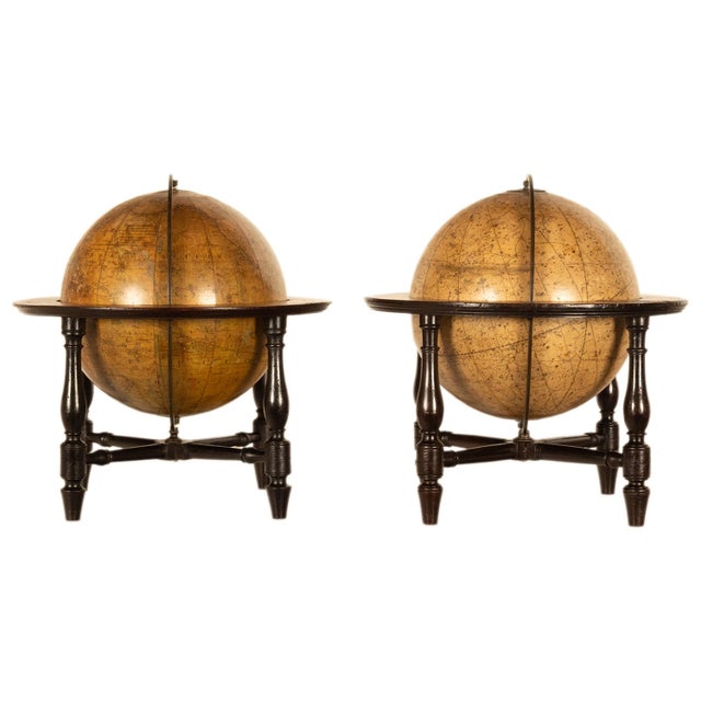 Traditional Antique Pair Georgian Terrestrial & Celestial Globes on Stands, Signed J. & W. Cary, 1802 and T. M. Bardin 1800 For Sale - Image 3 of 18