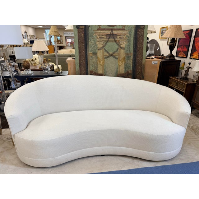 Textile Curved Kagan Style Sofa For Sale - Image 7 of 9