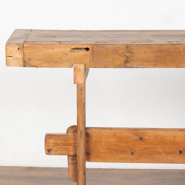 Brown Early 20th Century Rustic Narrow Carpenter's Workbench Console Table For Sale - Image 8 of 15