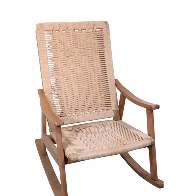Brown Mid Century Danish Style Rope and Wood Rocking Chair C. 1950/70's For Sale - Image 8 of 9