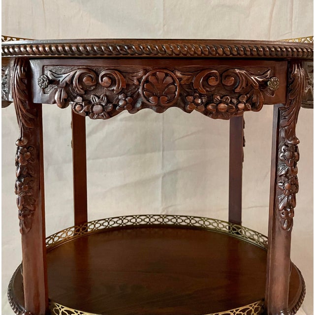 French Marquetry Carved Wood Occasional Table With Brass Gallery Chairish