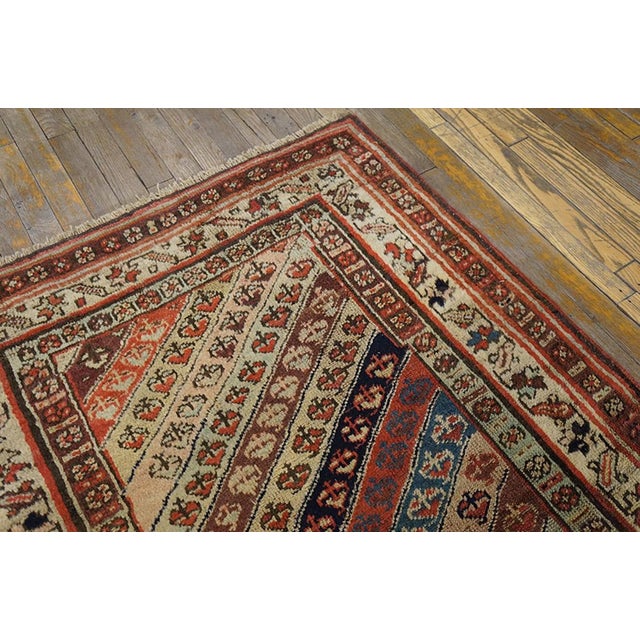1890s Multicolor Stripe Diagonal Antique Persian Kurdish Runner Rug 3'4" X 14'6" Handknotted Wool Carpet For Sale - Image 4 of 7