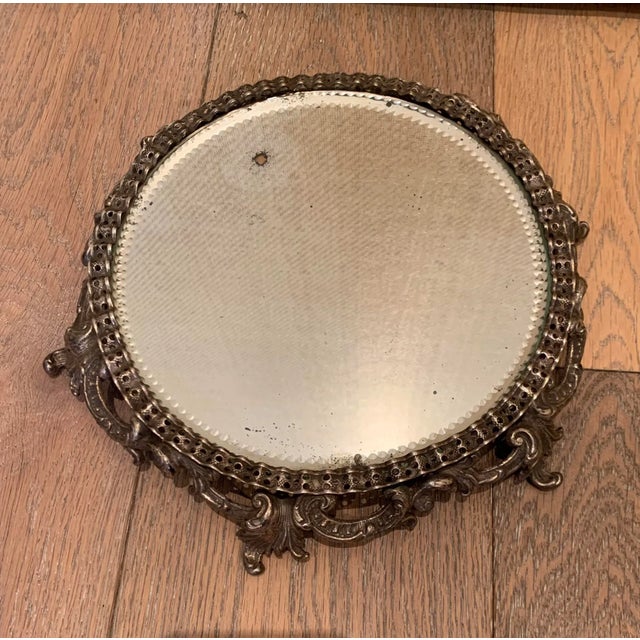 Mid 20th Century Vintage Silver-Tone Metal Mirror Plateau For Sale - Image 5 of 9