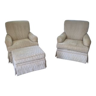 Modern Jessica Charles Winsor Press Back Chairs and Ottoman - 3 Piece Set For Sale