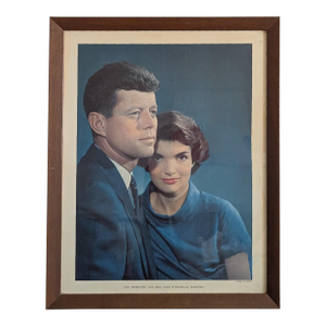 1960s Framed Iconic Print on Parchment of John and Jackie Kennedy Vintage Plus