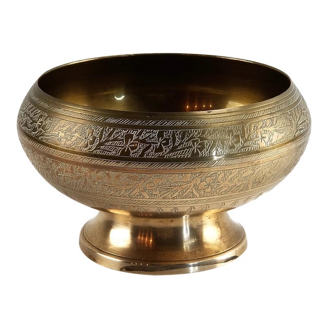 Vintage Indian Hand Tooled Etched Solid Brass Pedestal Bowl Chairish